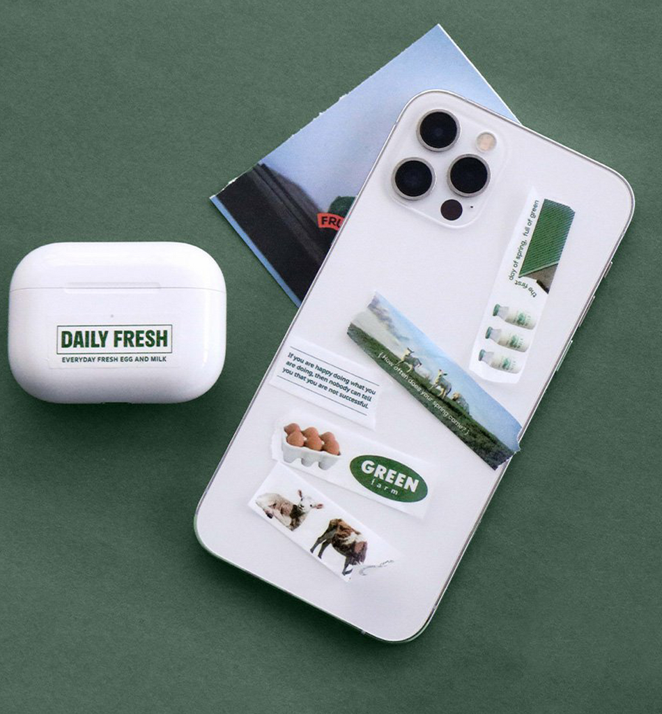 The Journal Shop - Smartphone case customised with strips of Iconic Collect Masking Tape featuring text graphics.