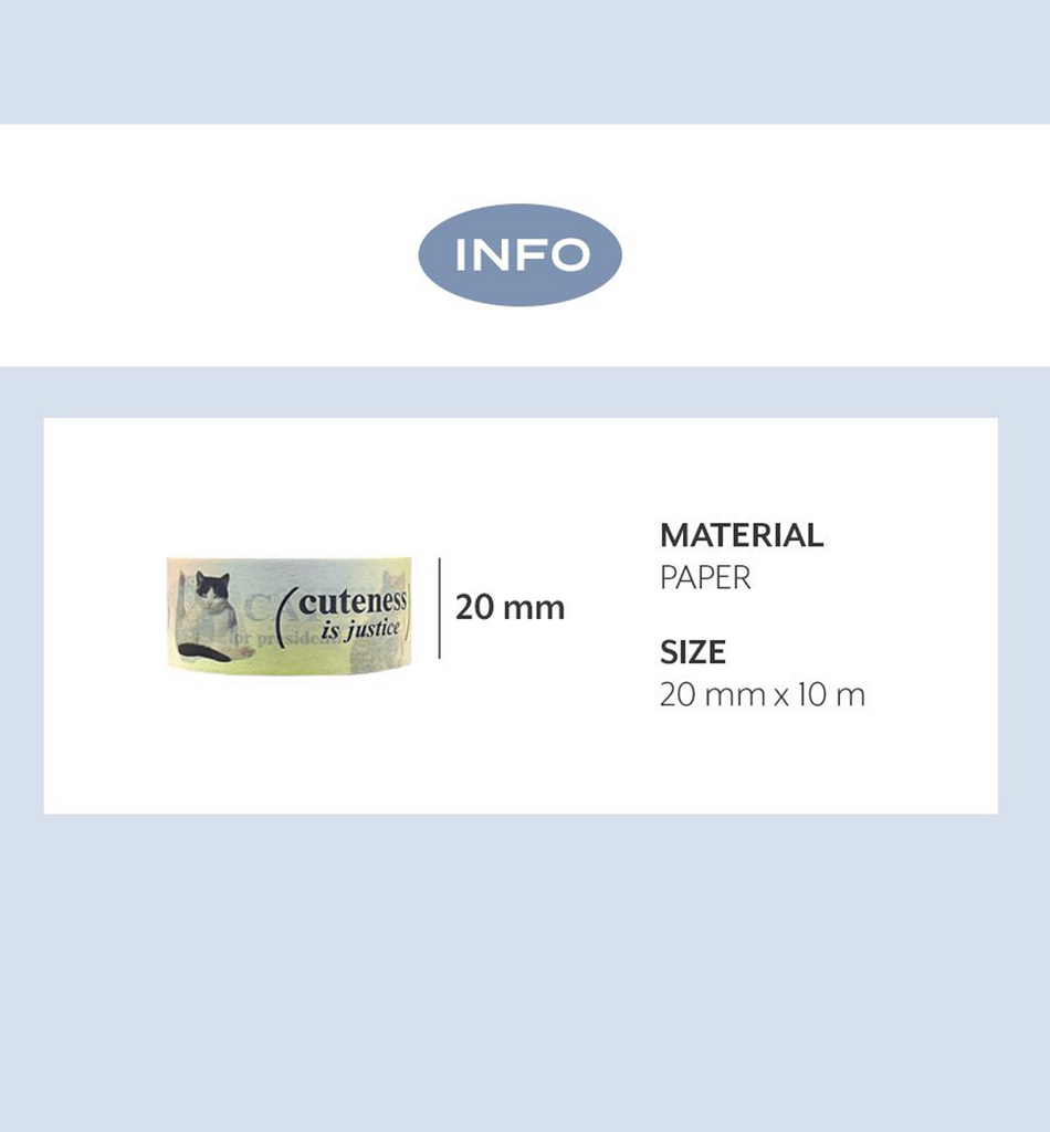 The Journal Shop - Product label display for Iconic Collect Masking Tape with size and design details.