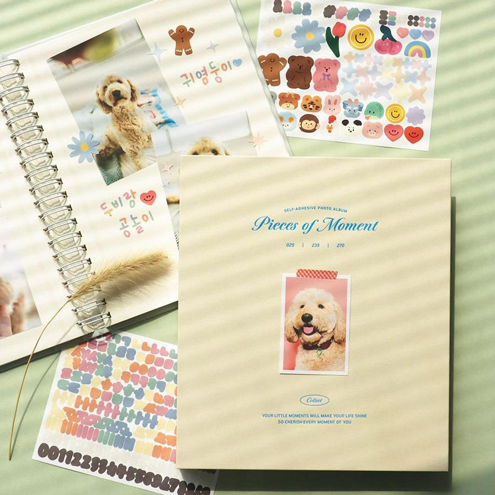The Journal Shop - Iconic Collect Self-Adhesive Photo Album cream yellow cover with decorative stickers and photo prints.