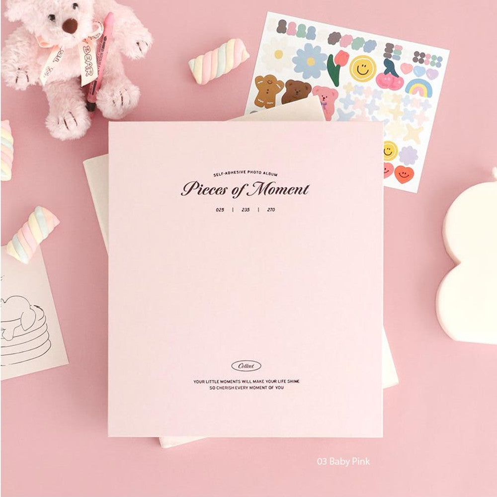 The Journal Shop - Iconic Collect Self-Adhesive Photo Album pastel pink cover with decorative stickers and photo prints.
