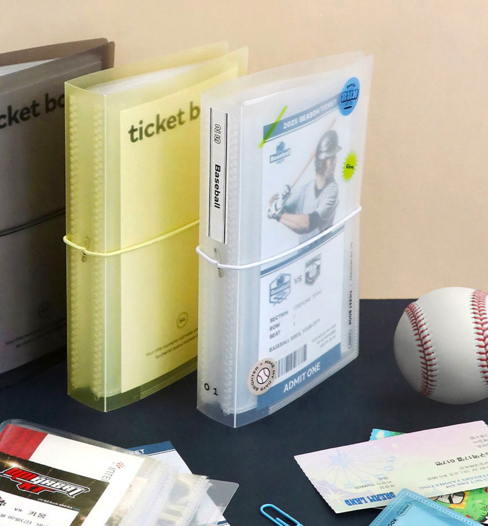 The Journal shop - Iconic Collect Ticket Book 64 pockets displayed upright in pastel colours.