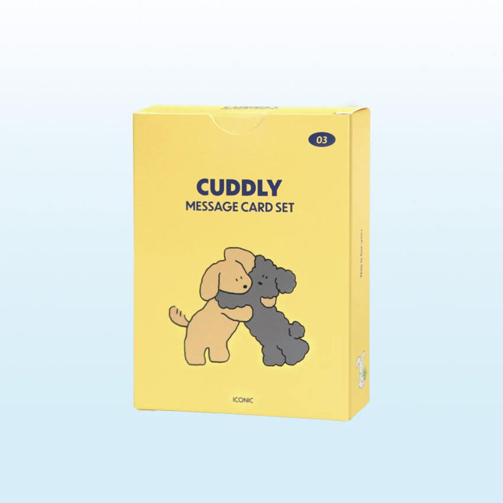 The Journal Shop - Iconic Cuddly Message Card Set yellow box featuring cute dog illustration on light blue background.
