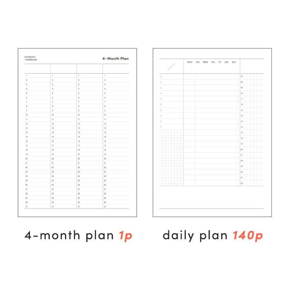The Journal Shop - Iconic Daily A5 Study Planner notebook sample layouts for monthly and daily schedules.