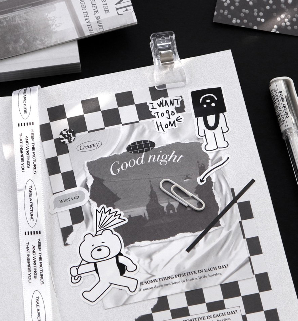 The Journal Shop - Black and white Iconic Deco Memo Pad featuring checkerboard and monochrome collage themes.