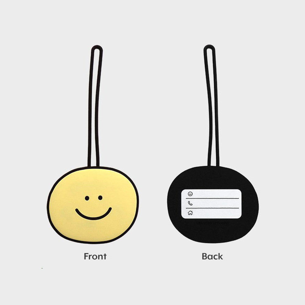 The Journal Shop - Iconic Doodle Luggage Tags — yellow smiley face shown front and back.