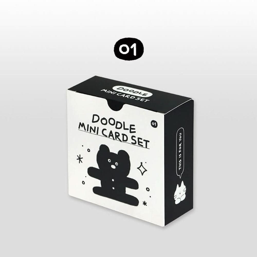 The Journal Shop - Iconic Doodle Mini Card Set black box featuring playful doodle character illustration on pale background.
