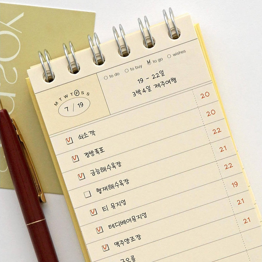 The Journal Shop - A close-up of the yellow Iconic Flow Checklist showing neatly printed task lines and date columns for six-month planning.