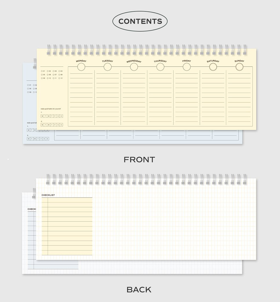 The Journal Shop - Overhead view of the yellow Iconic Flow Weekly Planner open to the planning layout.