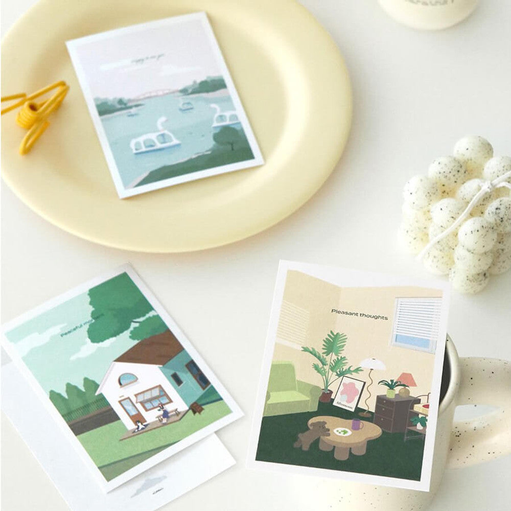The Journal Shop - Iconic Haru Message Cards displayed on plate and table with envelopes and decorative props.