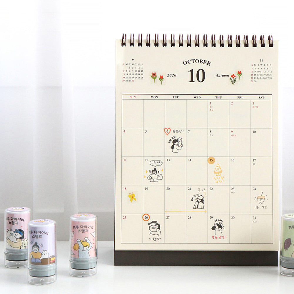 The Journal Shop - Desk calendar marked with Haru character stamps to highlight important dates and reminders.