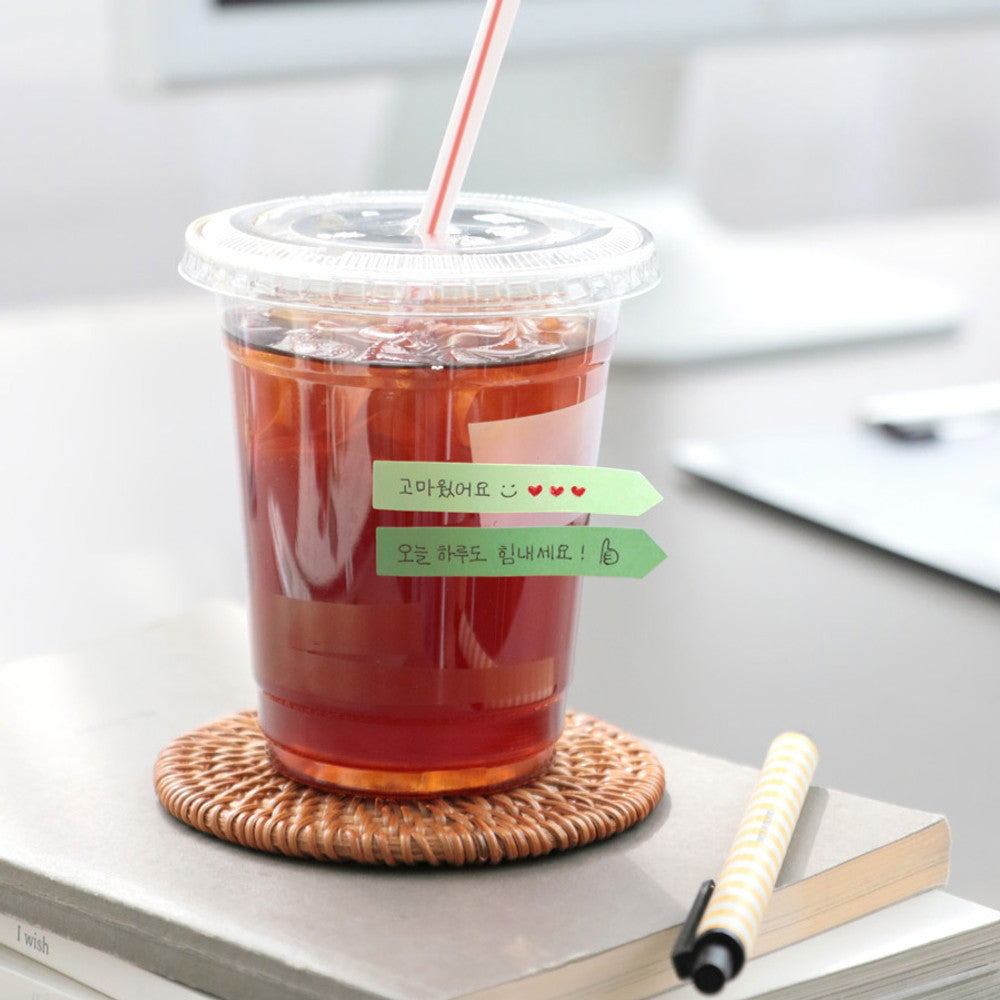 The Journal Shop - Cup of iced tea pastel sticky notes used as creative bookmarks.