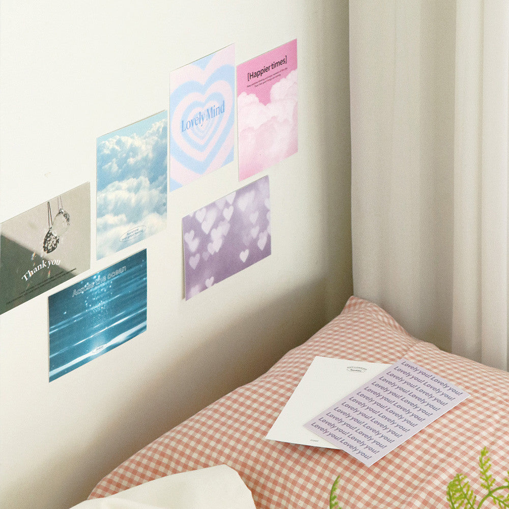 The Journal Shop - Iconic Moodscape Message Cards displayed on wall with stationery and journaling accessories.