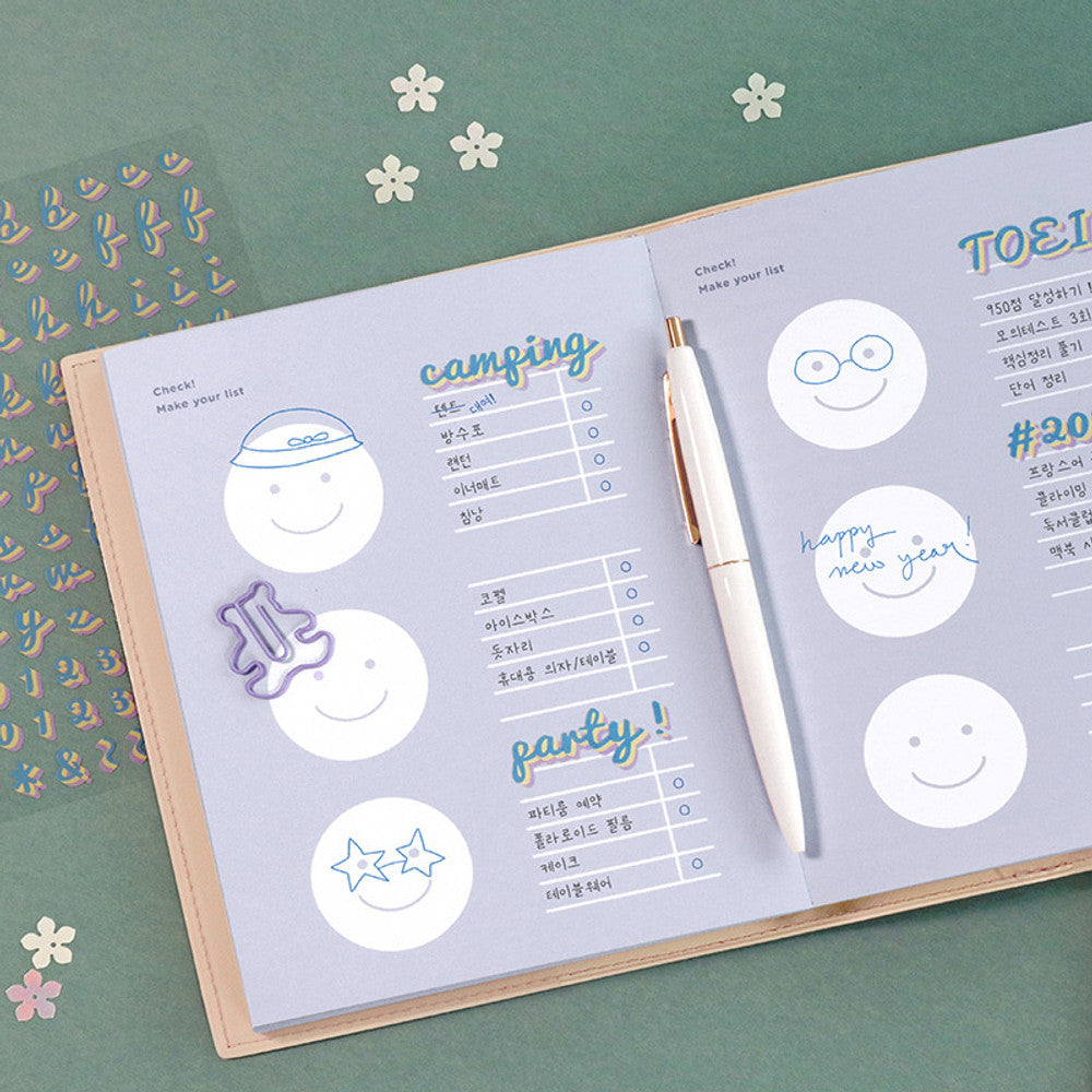 The Journal Shop - Planner page featuring pastel alphabet stickers used for journaling and decoration.
