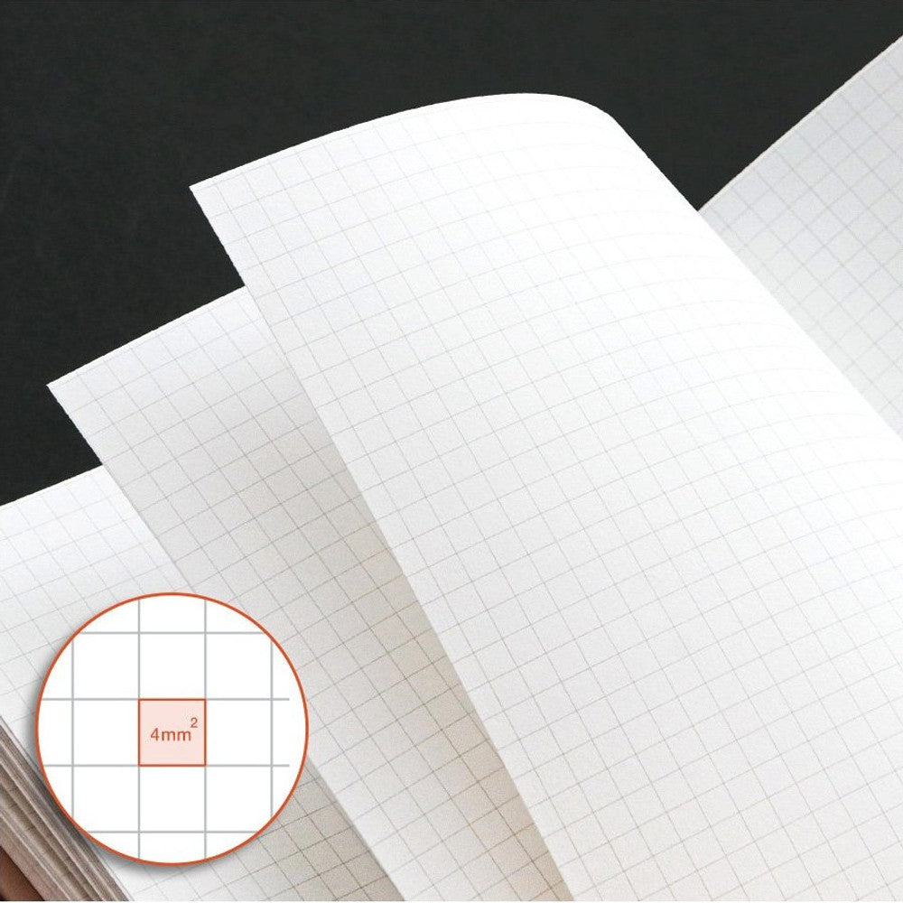 The Journal Shop - An open Iconic Souvenir B6 Grid Notebook showing crisp white grid pages.