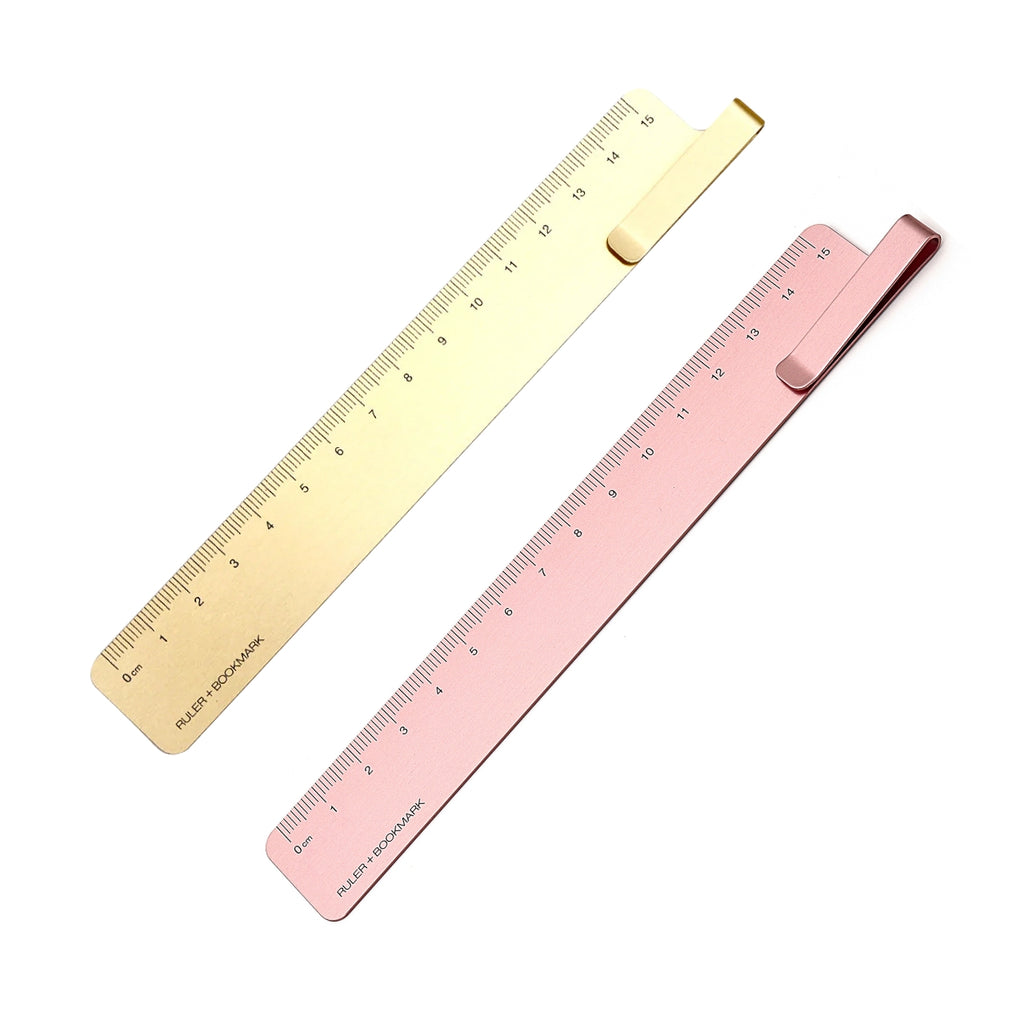 Pair of 15cm metal rulers in gold and pink, featuring clip ends and fine measurement markings.