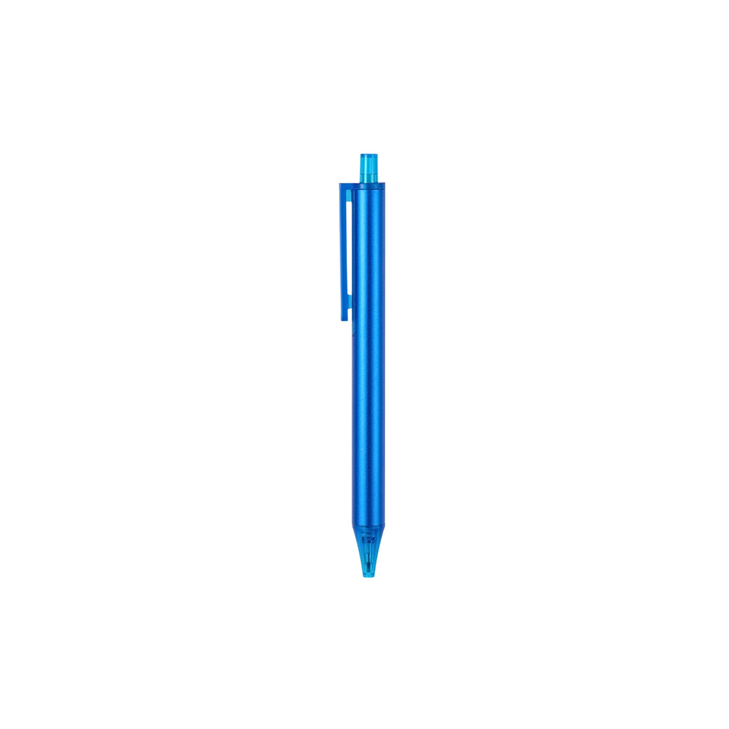 Kaco Pure ballpoint pen in metallic blue with matching transparent clip and nib section.