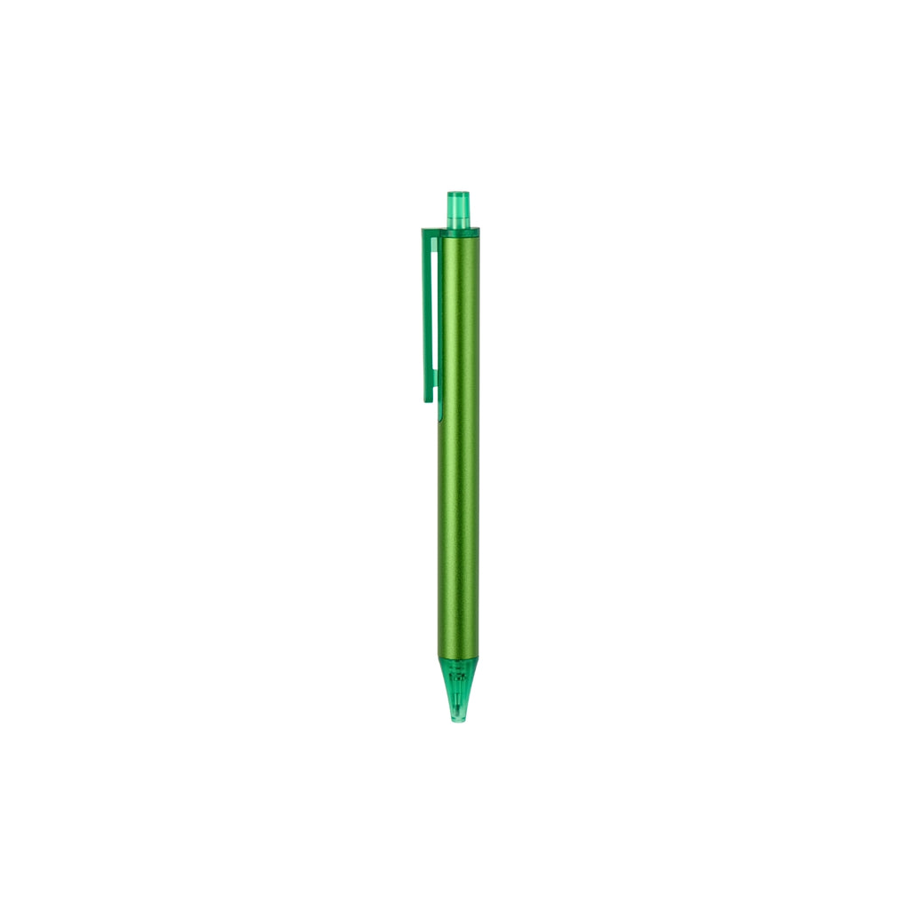 Kaco Pure ballpoint pen in metallic green with transparent green tip and clicker.