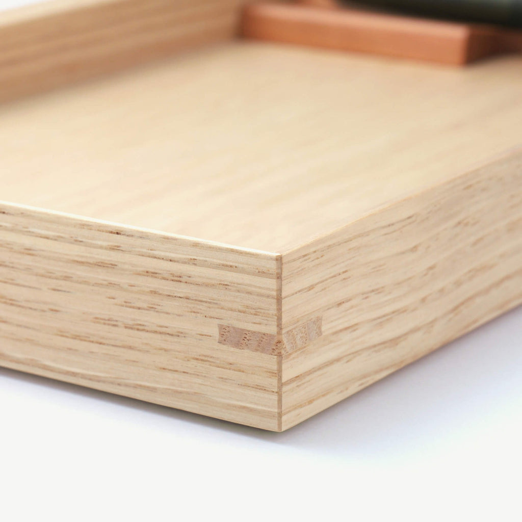 The Journal Shop - Close-up of the tray’s corner highlighting fine joinery and natural wood grain detail.