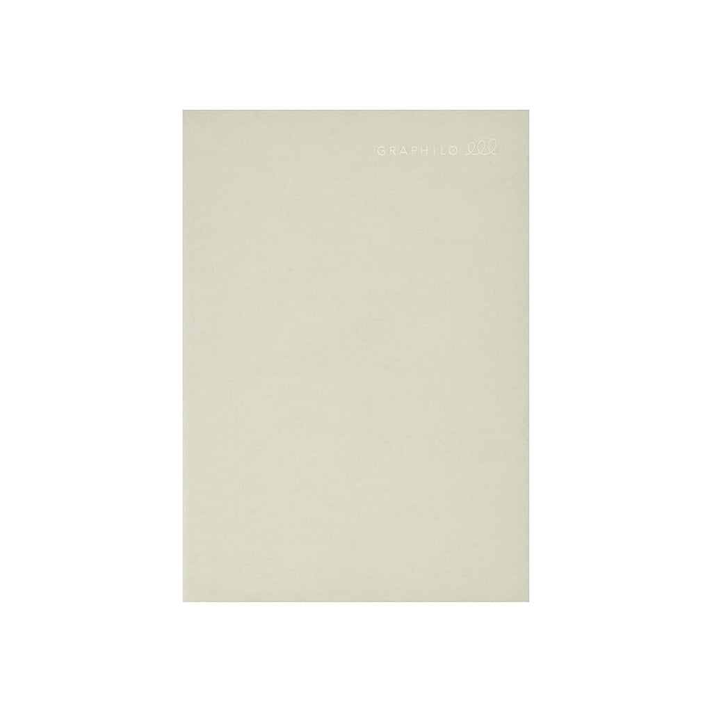 Front cover of the Graphilo A5 notebook in ivory with understated Graphilo logo.