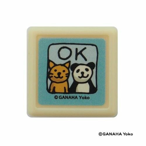 Compact Kodomo No Kao stamp with a friendly cat and panda motif.