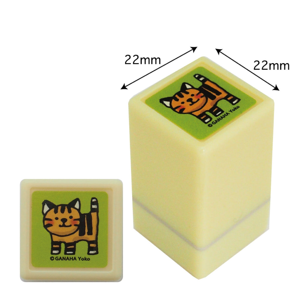 Green self-inking stamp featuring an adorable striped cat.