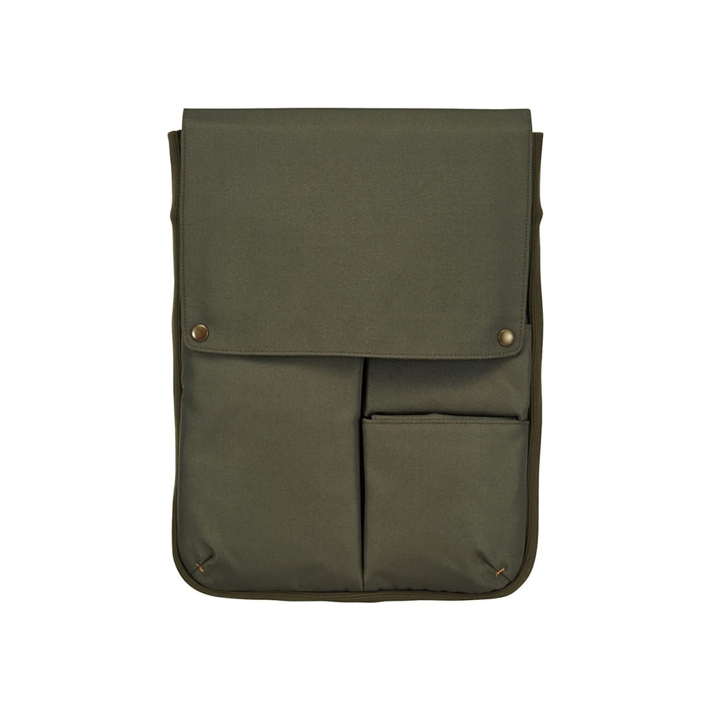 Kokuyo Bizrack Bag-in-Bag in vertical olive green shown from the front with two outer pockets.