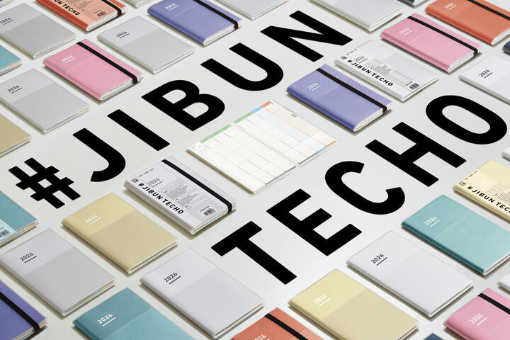 Kokuyo Jibun Techo diary collection with colourful covers, including the 2026 white refill edition.