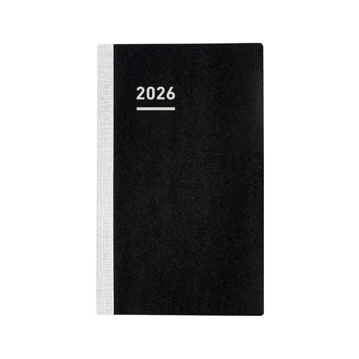 Front cover of Kokuyo Jibun Techo Biz Mini 2026 B6 Diary Refill in black with minimalist silver spine design.