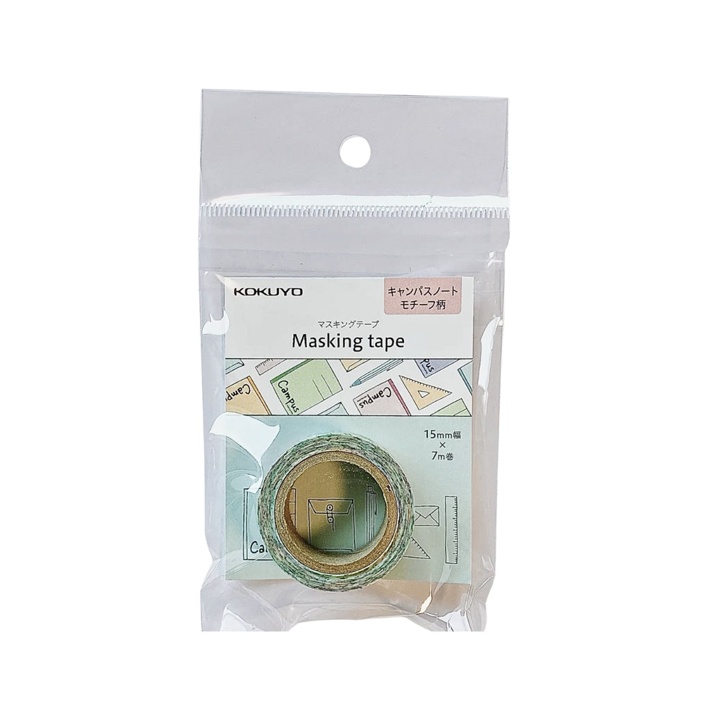 Kokuyo Campus Pattern washi tape packaged in a clear hanging pouch with the pastel design visible.