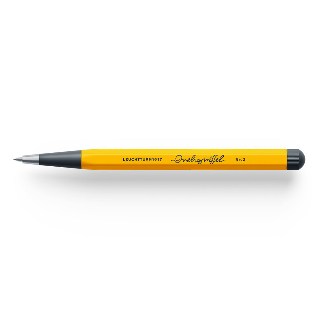 The Journal Shop - Yellow Leuchtturm1917 Drehgriffel Nr. 2 Pencil with matte black twist mechanism and polished silver tip.