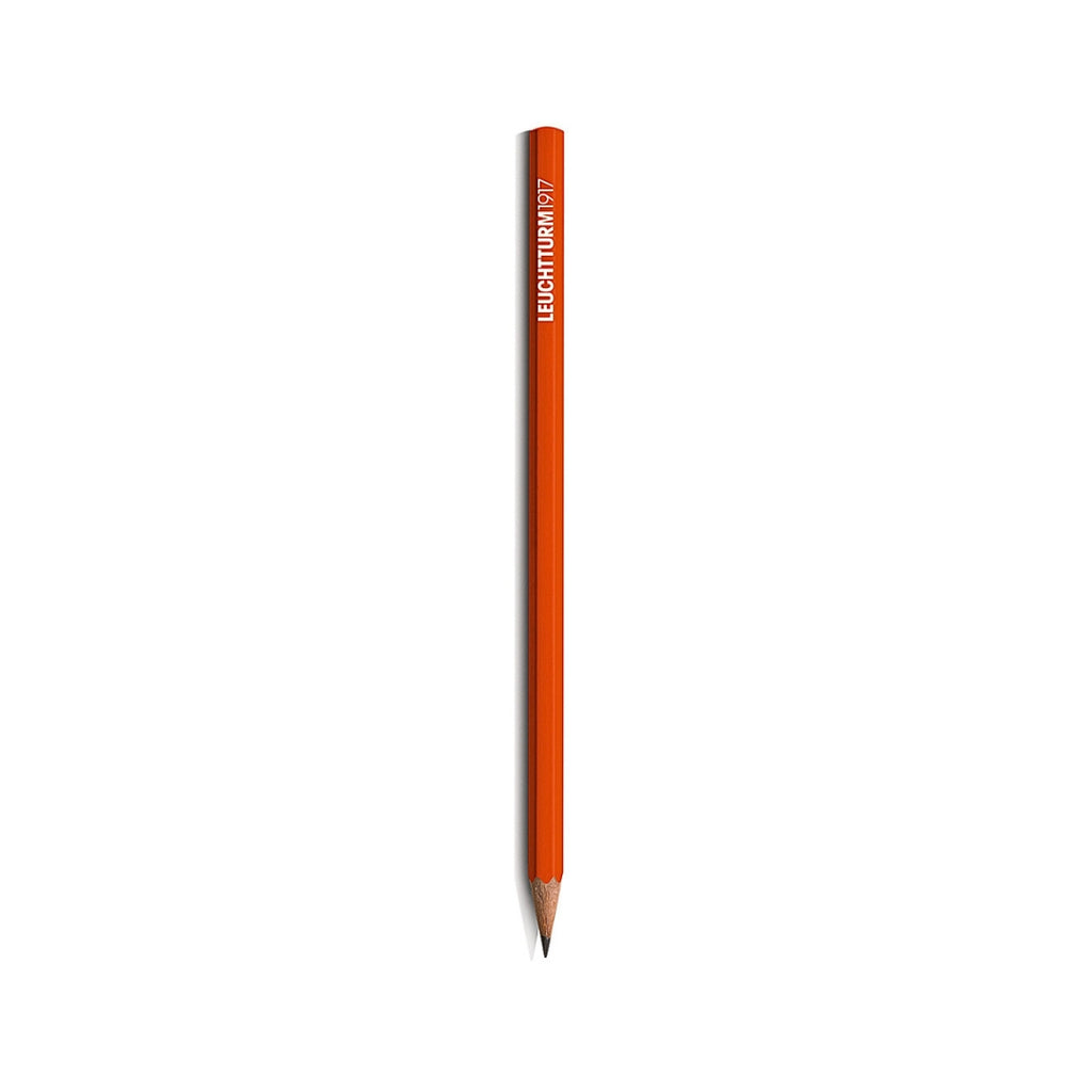 The Journal Shop - Orange Leuchtturm1917 HB Pencil with simple printed logo and sharpened graphite end.