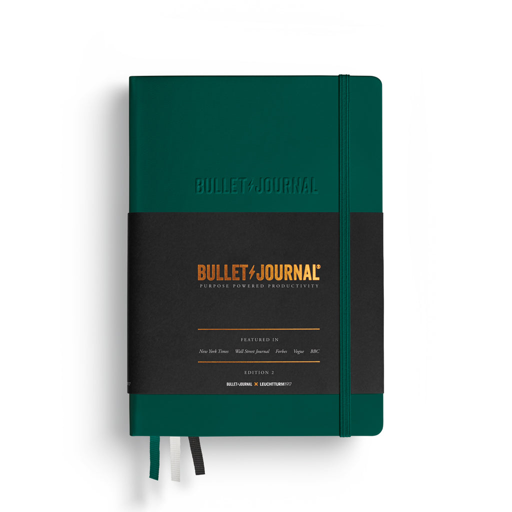Leuchtturm1917 Bullet Journal Edition 2 notebook in green displayed from the front with band.
