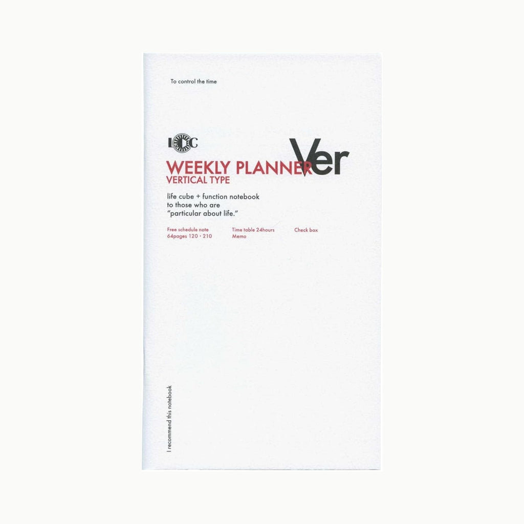 Front cover of Luddite Weekly Planner Vertical Type in white, A5 slim notebook for structured planning