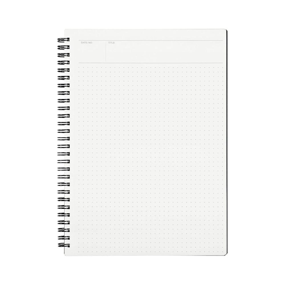 Inside page of the Maruman Mnemosyne B5 Dot Grid Notebook with 5mm dotted grid layout and header for date and title.