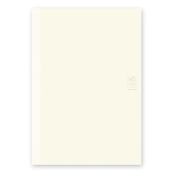 Front cover of Midori MD Paper Notebook A6 Ruled, minimalist cream design with compact size