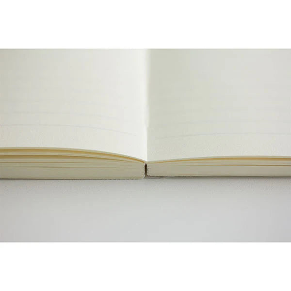 Close-up of spine on Midori MD Paper Notebook A6 Ruled, highlighting durable thread-stitch binding.