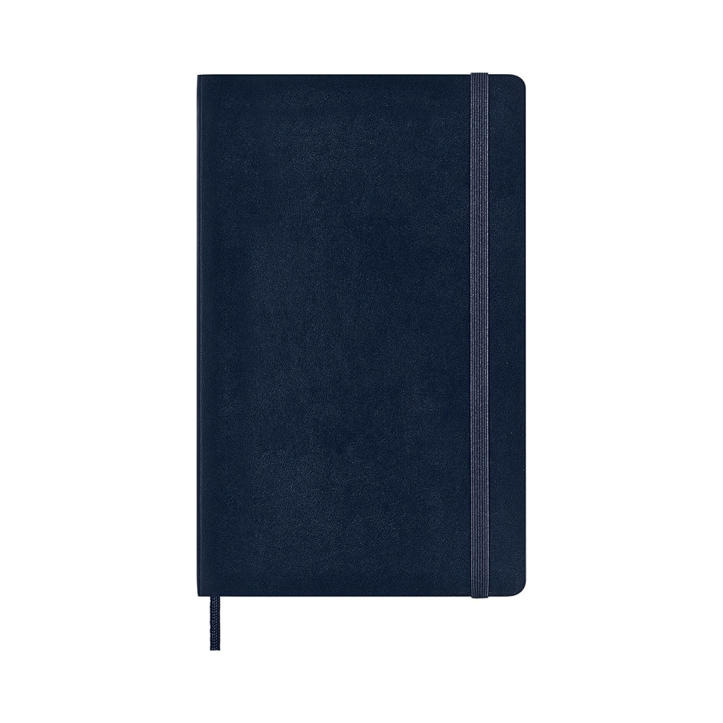 Moleskine Classic Soft Cover Notebook in Sapphire Blue, front view with elastic closure