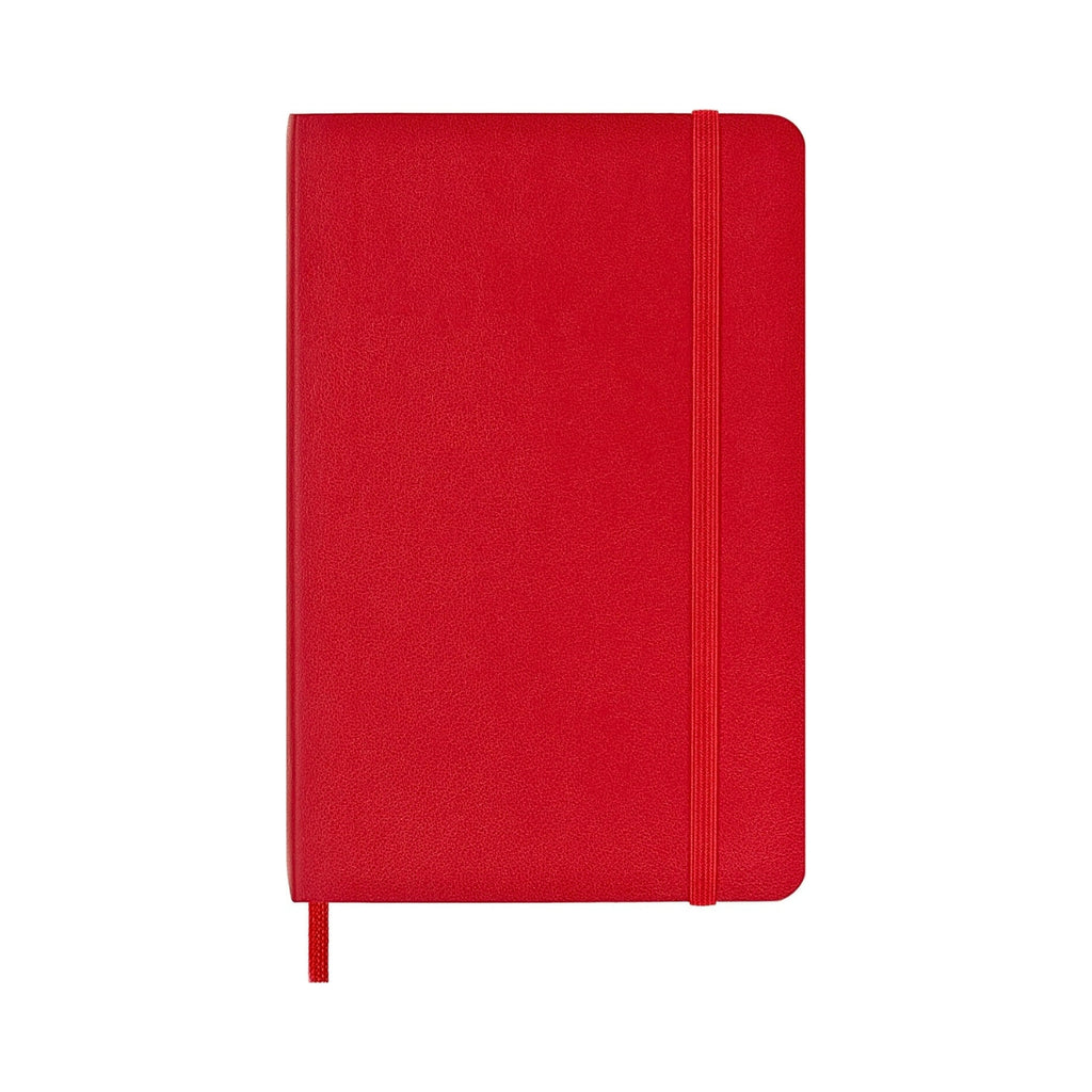 Closed Moleskine Classic Pocket Notebook - Plain in scarlet red shown from the front.