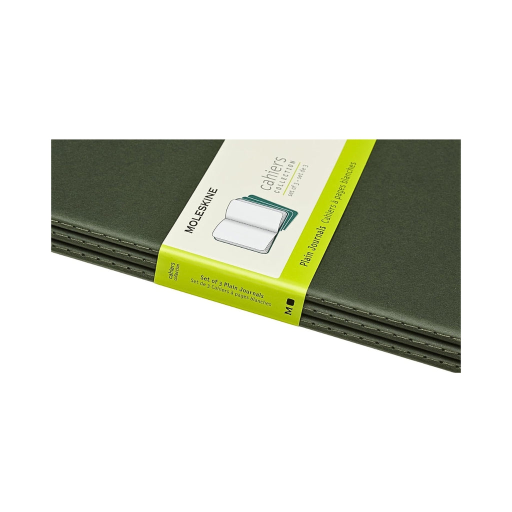 Close-up of packaging band on Moleskine Extra Large Myrtle Green Cahier pack.