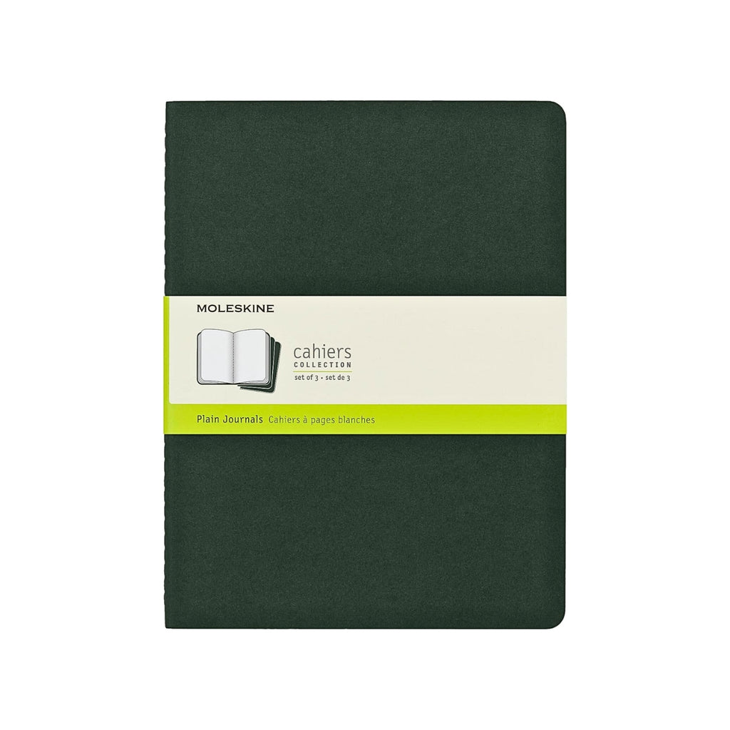 Single Moleskine Extra Large Cahier in Myrtle Green with banded packaging.