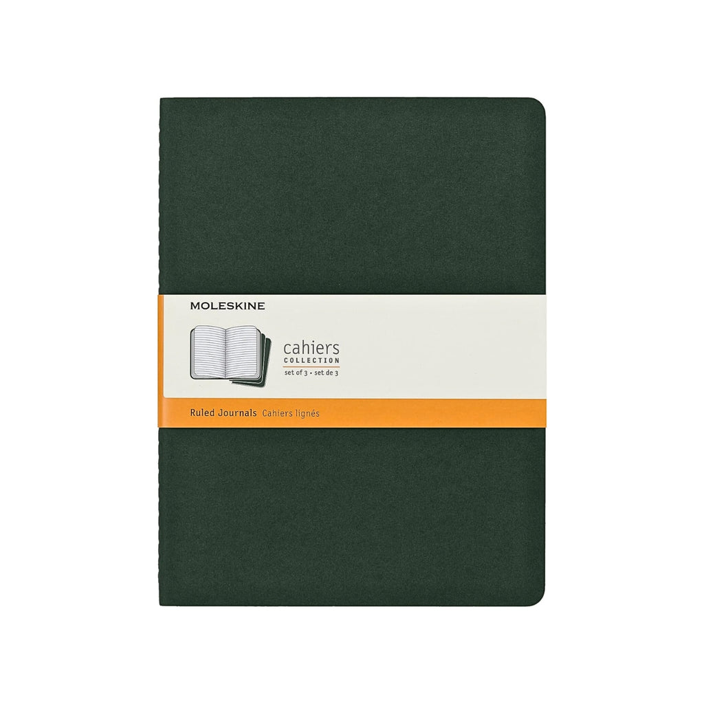 Single Moleskine Extra Large Cahier in Myrtle Green - Lined style with banded packaging.