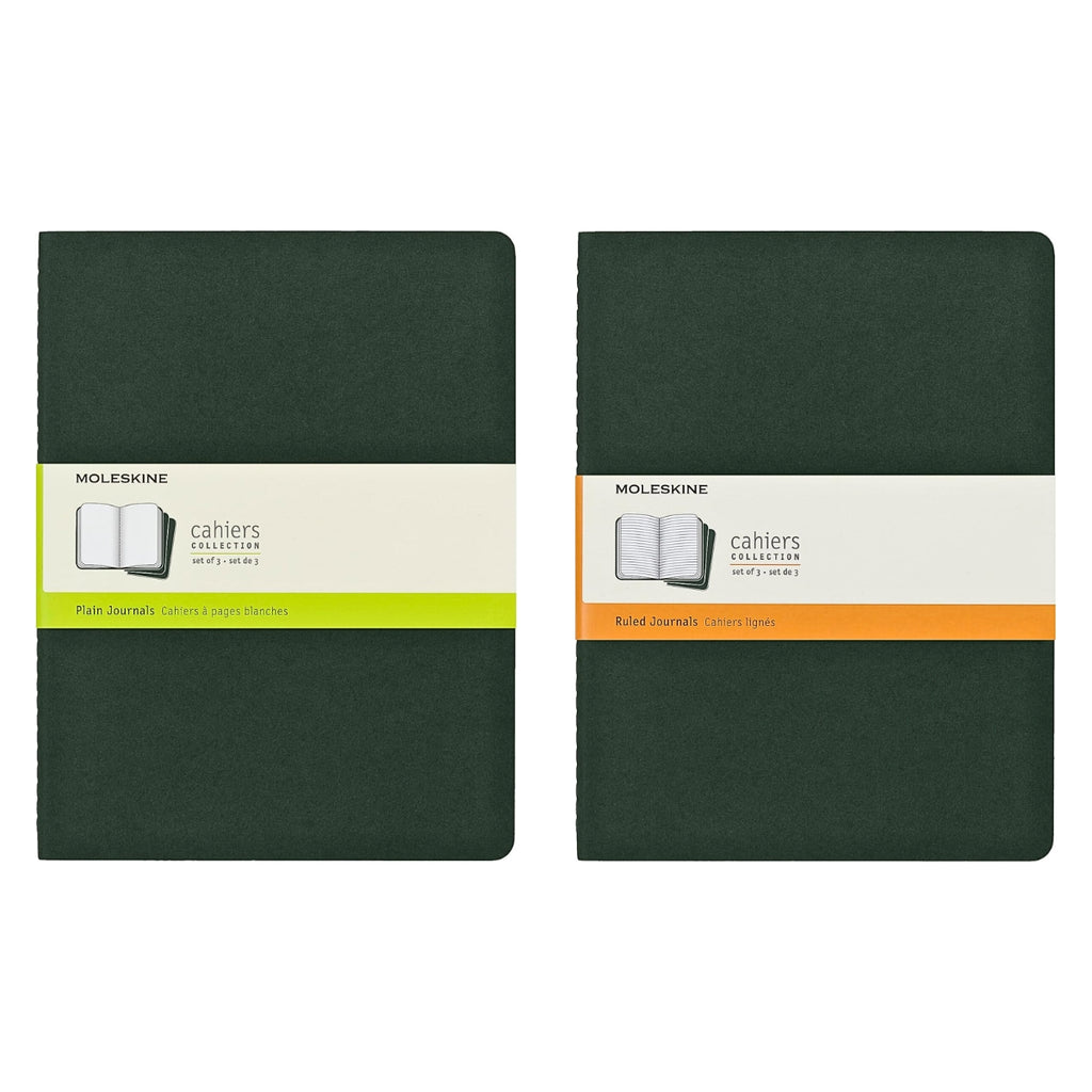 Two Moleskine Extra Large Myrtle Green Cahier notebooks shown with packaging bands.