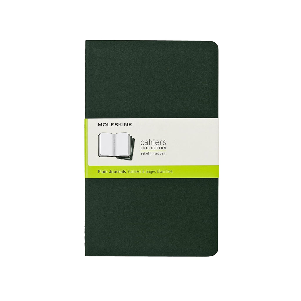 Single Moleskine Large Cahier in Plain Myrtle Green with banded packaging.