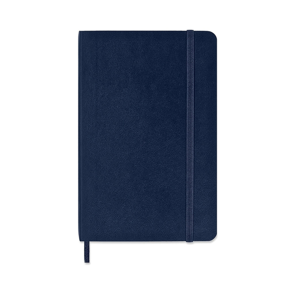 Front view of the Moleskine Classic Pocket Soft Cover Plain notebook in sapphire blue.