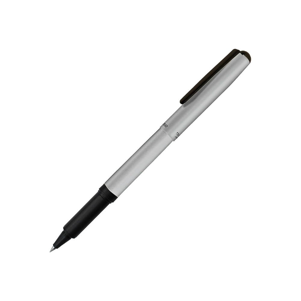 Ohto Ceramic Rollerball 0.5 pen in matte silver, uncapped to show writing tip.