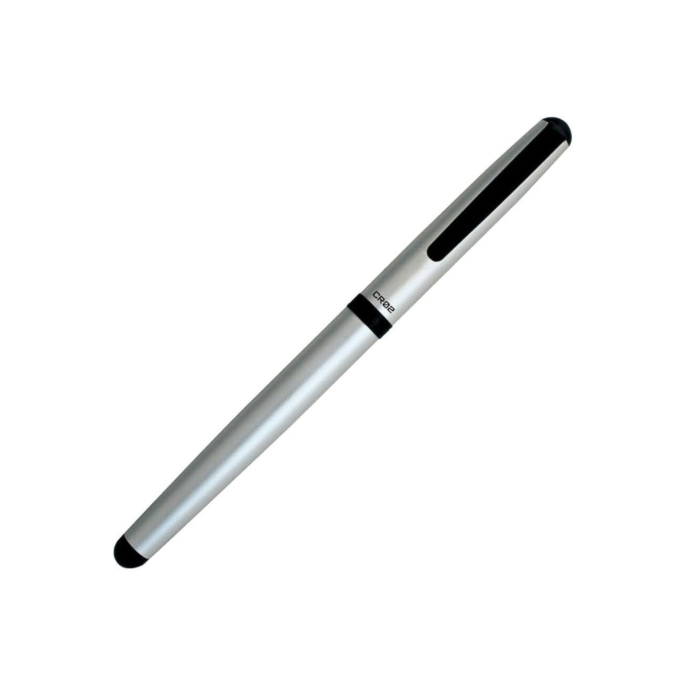 Ohto Ceramic Rollerball Pen 0.5 in matte silver finish with black clip, capped.