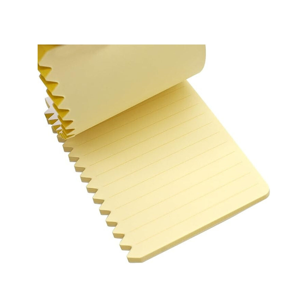 Open Orissi notepad with yellow lined pages and zigzag edge design.