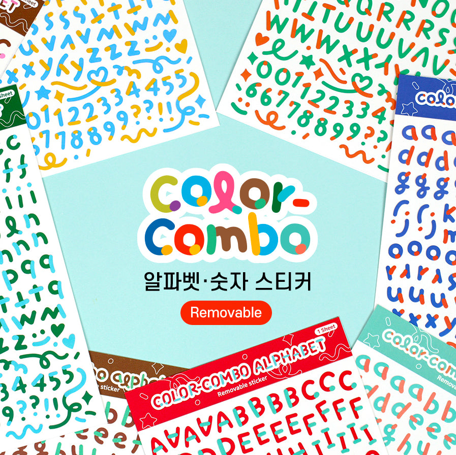 A colourful sheet of Paperian Colour Combo stickers featuring alphabets and numbers in a unique handwriting style.