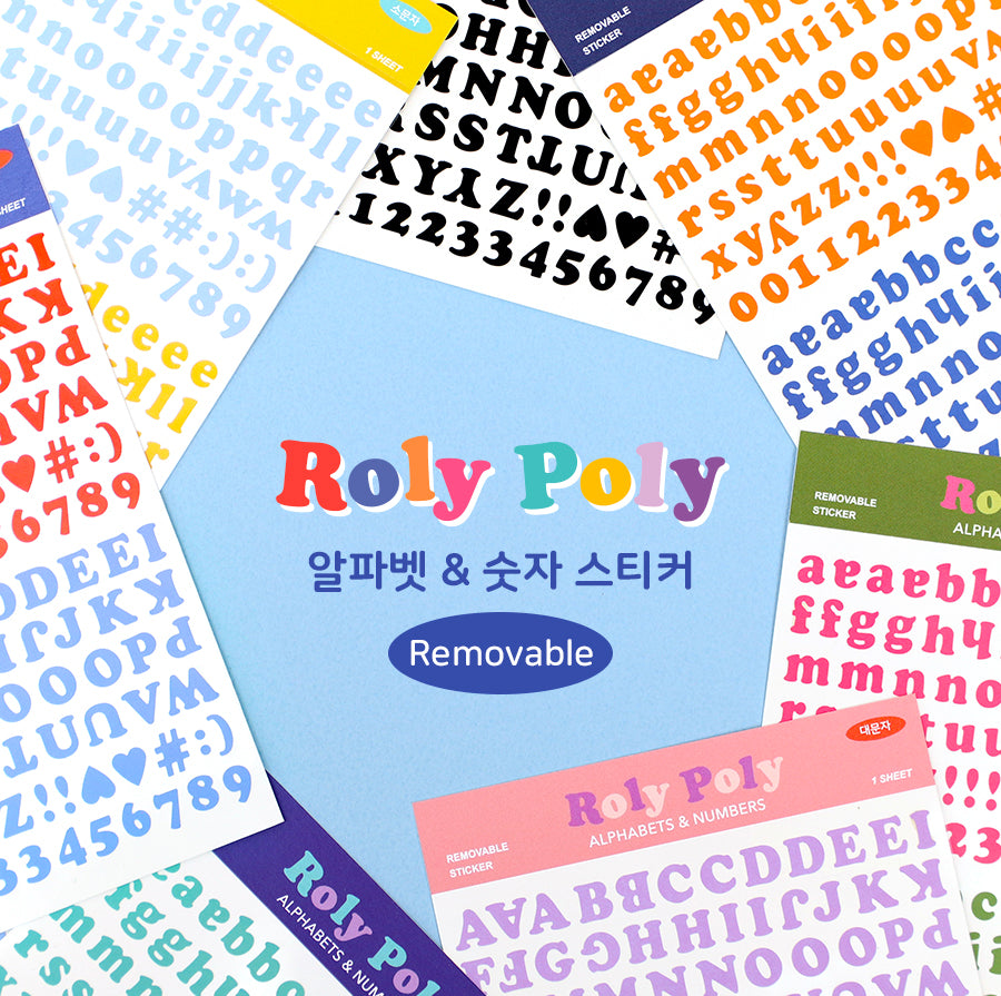 Paperian Roly Poly sticker sheet displaying a mix of alphabets & numbers in dual-colour design.