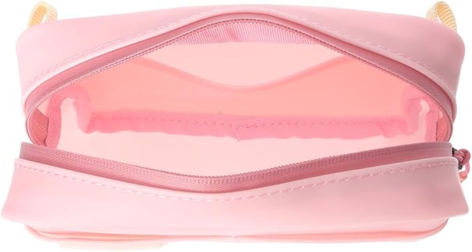 Open top view of a pink utility pouch showing the interior compartments.